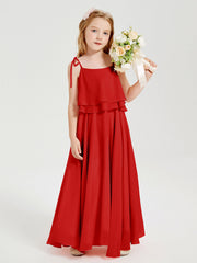 Abiti Damigella Junior Lunghi In Chiffon Spalline Sottili Con Fiocco Rosso