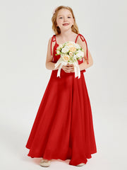 Abiti Damigella Junior Lunghi In Chiffon Spalline Sottili Con Fiocco Rosso