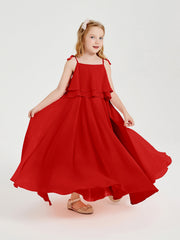Abiti Damigella Junior Lunghi In Chiffon Spalline Sottili Con Fiocco Rosso