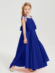 Abiti Damigella Junior Lunghi In Chiffon Spalline Sottili Con Fiocco Blu Royal