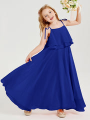 Abiti Damigella Junior Lunghi In Chiffon Spalline Sottili Con Fiocco Blu Royal