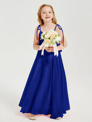 Abiti Damigella Junior Lunghi In Chiffon Spalline Sottili Con Fiocco Blu Royal