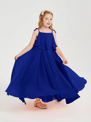Abiti Damigella Junior Lunghi In Chiffon Spalline Sottili Con Fiocco Blu Royal