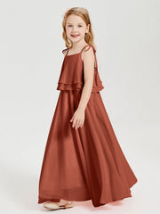 Abiti Damigella Junior Lunghi In Chiffon Spalline Sottili Con Fiocco Ruggine