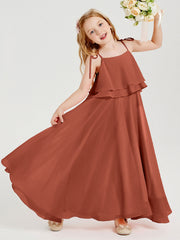 Abiti Damigella Junior Lunghi In Chiffon Spalline Sottili Con Fiocco Ruggine