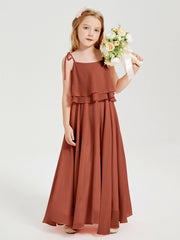 Abiti Damigella Junior Lunghi In Chiffon Spalline Sottili Con Fiocco Ruggine