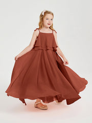 Abiti Damigella Junior Lunghi In Chiffon Spalline Sottili Con Fiocco Ruggine
