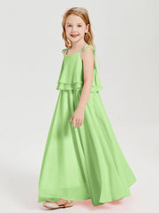 Abiti Damigella Junior Lunghi In Chiffon Spalline Sottili Con Fiocco Salvia
