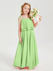 Abiti Damigella Junior Lunghi In Chiffon Spalline Sottili Con Fiocco Salvia