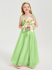 Abiti Damigella Junior Lunghi In Chiffon Spalline Sottili Con Fiocco Salvia