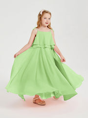 Abiti Damigella Junior Lunghi In Chiffon Spalline Sottili Con Fiocco Salvia