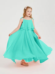 Abiti Damigella Junior Lunghi In Chiffon Spalline Sottili Con Fiocco Azzurro Spa