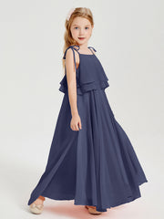 Abiti Damigella Junior Lunghi In Chiffon Spalline Sottili Con Fiocco Tempesta