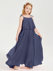 Abiti Damigella Junior Lunghi In Chiffon Spalline Sottili Con Fiocco Tempesta