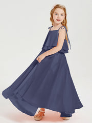 Abiti Damigella Junior Lunghi In Chiffon Spalline Sottili Con Fiocco Tempesta