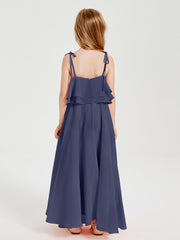Abiti Damigella Junior Lunghi In Chiffon Spalline Sottili Con Fiocco Tempesta