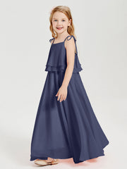 Abiti Damigella Junior Lunghi In Chiffon Spalline Sottili Con Fiocco Tempesta