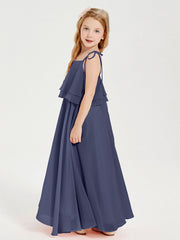 Abiti Damigella Junior Lunghi In Chiffon Spalline Sottili Con Fiocco Tempesta