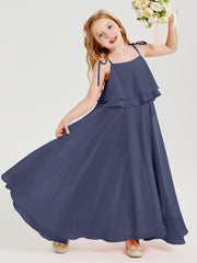 Abiti Damigella Junior Lunghi In Chiffon Spalline Sottili Con Fiocco Tempesta