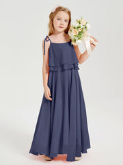 Abiti Damigella Junior Lunghi In Chiffon Spalline Sottili Con Fiocco Tempesta