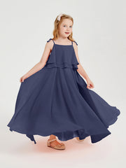 Abiti Damigella Junior Lunghi In Chiffon Spalline Sottili Con Fiocco Tempesta