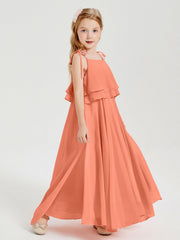 Abiti Damigella Junior Lunghi In Chiffon Spalline Sottili Con Fiocco Tramonto
