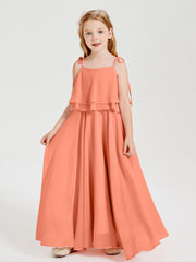 Abiti Damigella Junior Lunghi In Chiffon Spalline Sottili Con Fiocco Tramonto