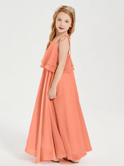 Abiti Damigella Junior Lunghi In Chiffon Spalline Sottili Con Fiocco Tramonto