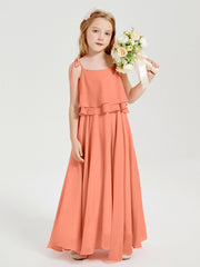 Abiti Damigella Junior Lunghi In Chiffon Spalline Sottili Con Fiocco Tramonto