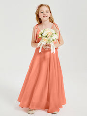 Abiti Damigella Junior Lunghi In Chiffon Spalline Sottili Con Fiocco Tramonto