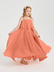 Abiti Damigella Junior Lunghi In Chiffon Spalline Sottili Con Fiocco Tramonto