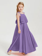 Abiti Damigella Junior Lunghi In Chiffon Spalline Sottili Con Fiocco Tahiti