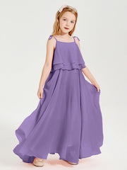 Abiti Damigella Junior Lunghi In Chiffon Spalline Sottili Con Fiocco Tahiti