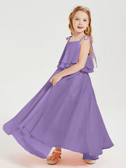Abiti Damigella Junior Lunghi In Chiffon Spalline Sottili Con Fiocco Tahiti