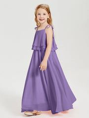 Abiti Damigella Junior Lunghi In Chiffon Spalline Sottili Con Fiocco Tahiti