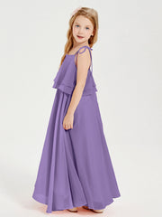 Abiti Damigella Junior Lunghi In Chiffon Spalline Sottili Con Fiocco Tahiti