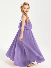Abiti Damigella Junior Lunghi In Chiffon Spalline Sottili Con Fiocco Tahiti