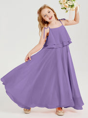 Abiti Damigella Junior Lunghi In Chiffon Spalline Sottili Con Fiocco Tahiti