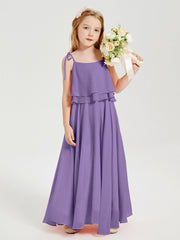 Abiti Damigella Junior Lunghi In Chiffon Spalline Sottili Con Fiocco Tahiti