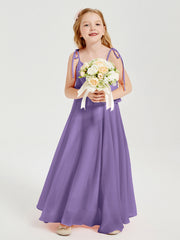 Abiti Damigella Junior Lunghi In Chiffon Spalline Sottili Con Fiocco Tahiti