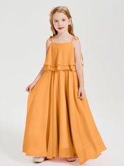 Abiti Damigella Junior Lunghi In Chiffon Spalline Sottili Con Fiocco Mandarino