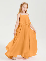 Abiti Damigella Junior Lunghi In Chiffon Spalline Sottili Con Fiocco Mandarino