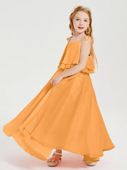 Abiti Damigella Junior Lunghi In Chiffon Spalline Sottili Con Fiocco Mandarino