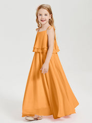 Abiti Damigella Junior Lunghi In Chiffon Spalline Sottili Con Fiocco Mandarino