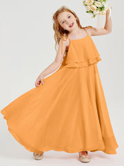Abiti Damigella Junior Lunghi In Chiffon Spalline Sottili Con Fiocco Mandarino
