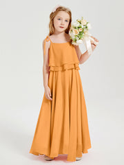 Abiti Damigella Junior Lunghi In Chiffon Spalline Sottili Con Fiocco Mandarino