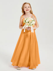 Abiti Damigella Junior Lunghi In Chiffon Spalline Sottili Con Fiocco Mandarino