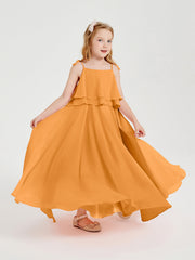 Abiti Damigella Junior Lunghi In Chiffon Spalline Sottili Con Fiocco Mandarino