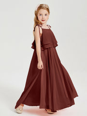 Abiti Damigella Junior Lunghi In Chiffon Spalline Sottili Con Fiocco Terracotta