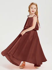 Abiti Damigella Junior Lunghi In Chiffon Spalline Sottili Con Fiocco Terracotta